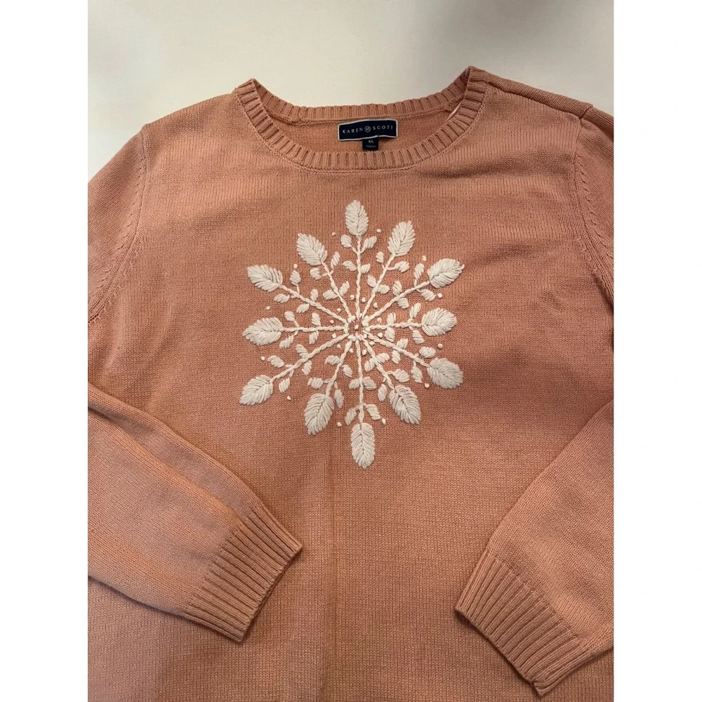 Karen Scott Sweater‎ Snowflake Light Pink/Peach Color Size XL